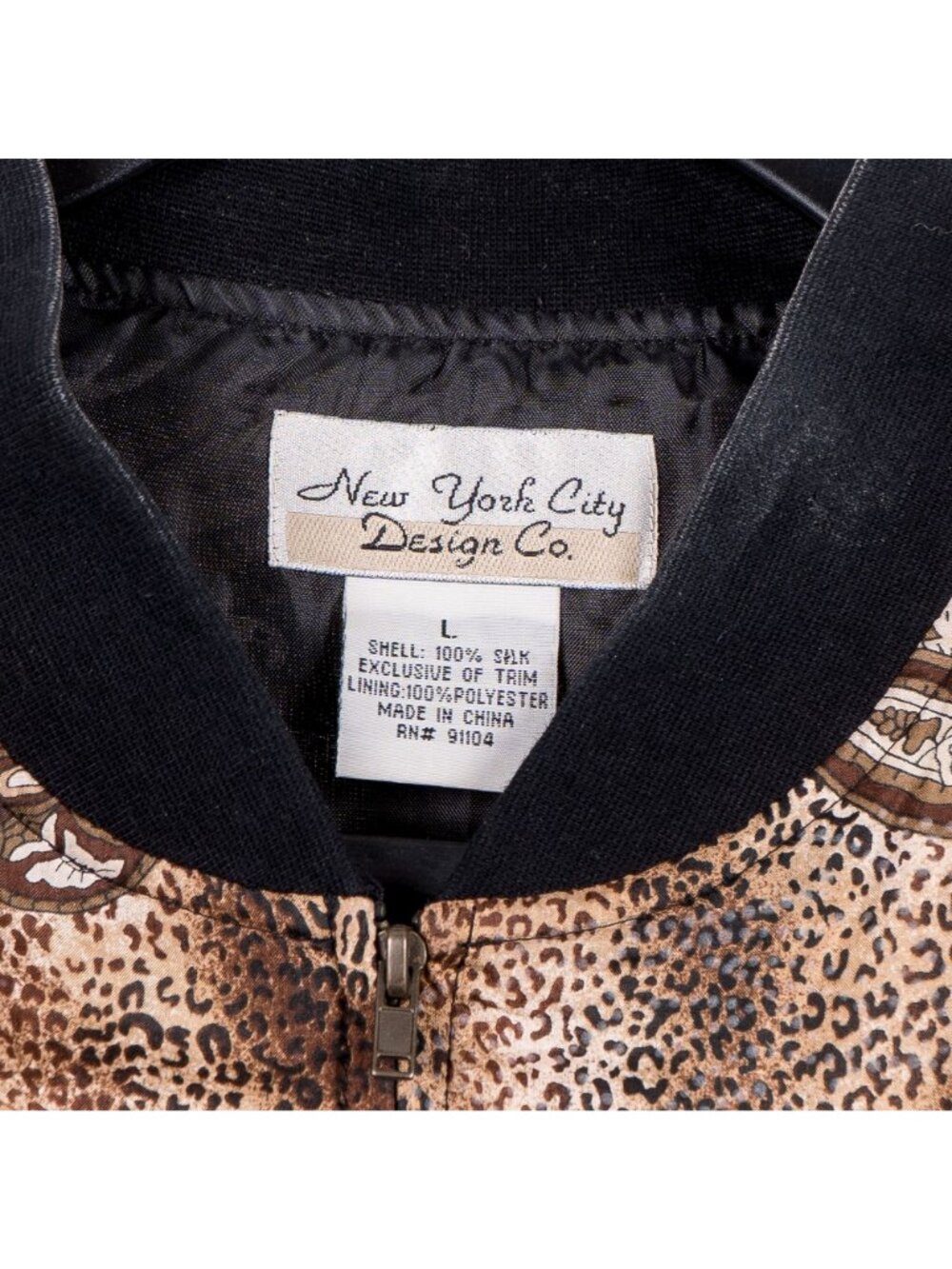 Paisley Silk Jacket L Womens VTG Leopard Print Brown Full Zipper Bomber Lined - Picture 5 of 6